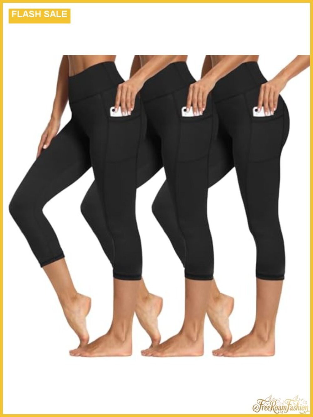 High Waisted Leggings with Pockets, Tummy Control, 3-Pack, 4-Way Stretch